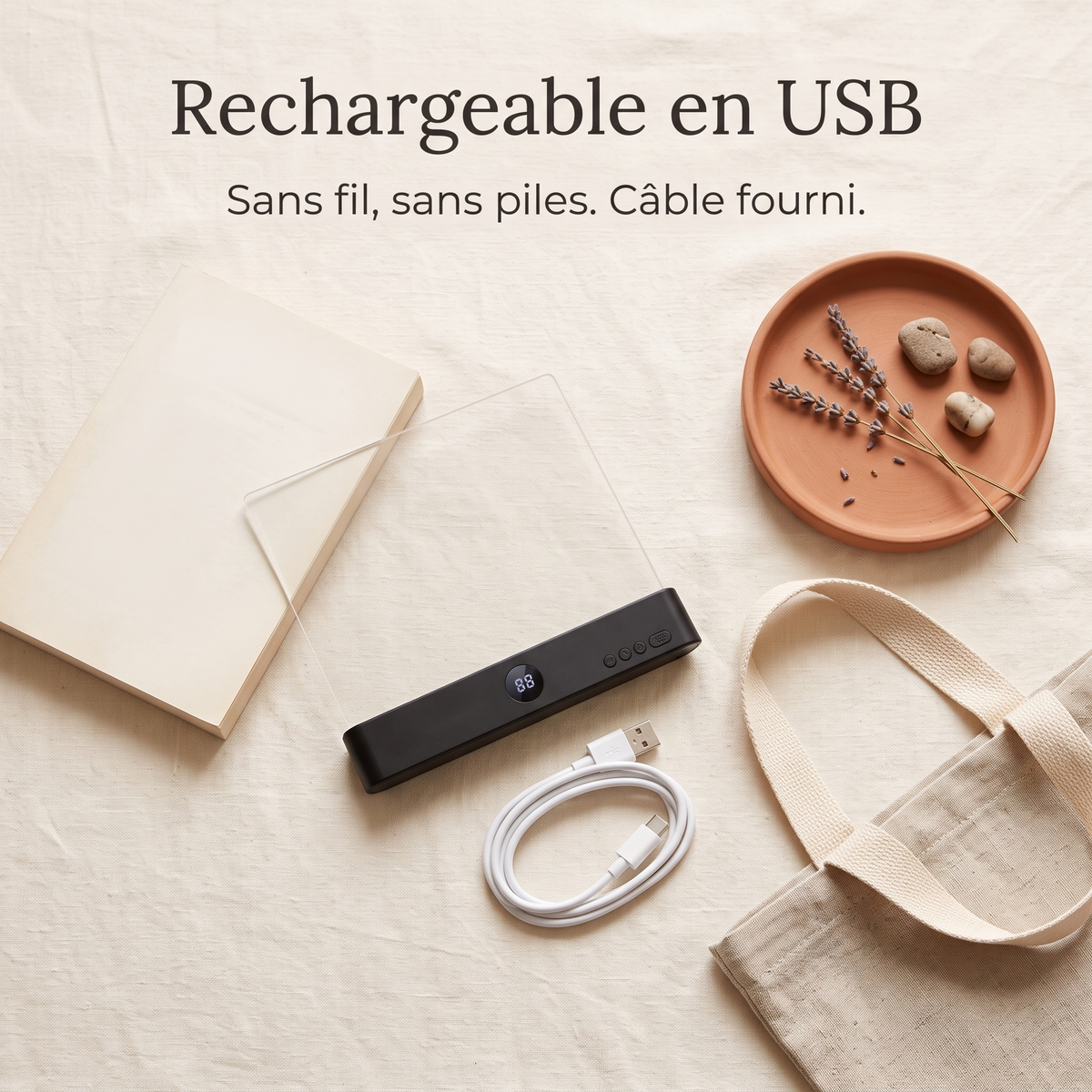 Lampe Lisolia rechargeable en USB, sans fil ni piles, câble fourni