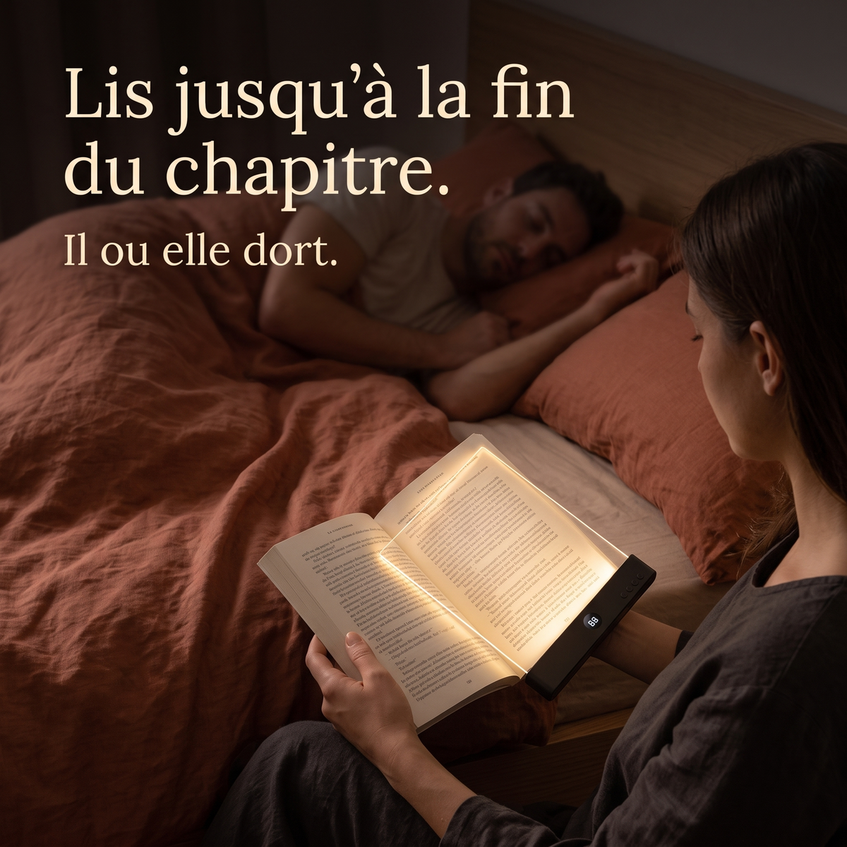 Lis jusqu'à la fin du chapitre, il ou elle dort : la lampe Lisolia éclaire seulement la page