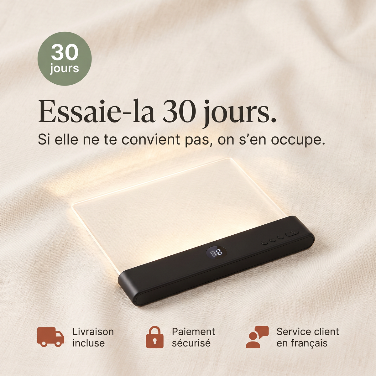 Essaie la lampe Lisolia 30 jours, livraison incluse, paiement sécurisé